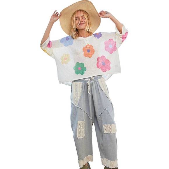 NEW POL flower print with buttons in ivory - Picture 3 of 3